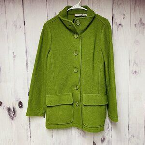 Vintage LL Bean Women's Large Bellandi Wool Coat Jacket Green Button Front
